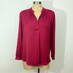 LOFT Raspberry Long Sleeve Blouse Women's size Large Petite